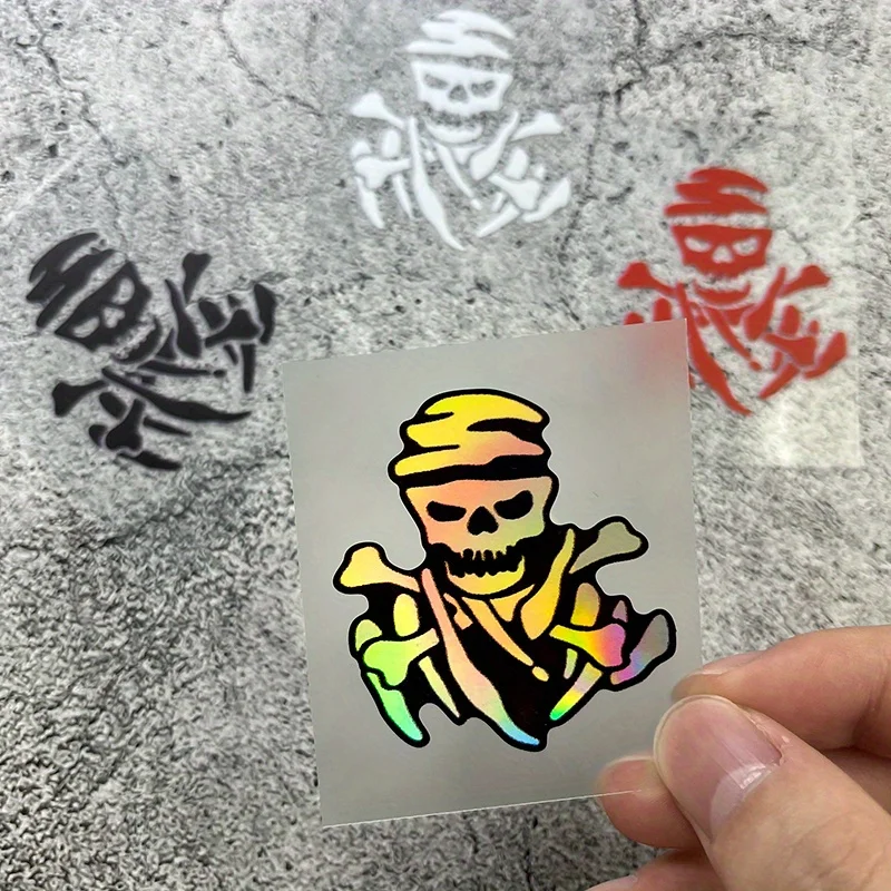 AliExpress NONE 1PC Holographic Skeleton Skull Sticker Waterproof Vinyl Decal, Multicolor JDM Decor for Bike Motorcycle Car
