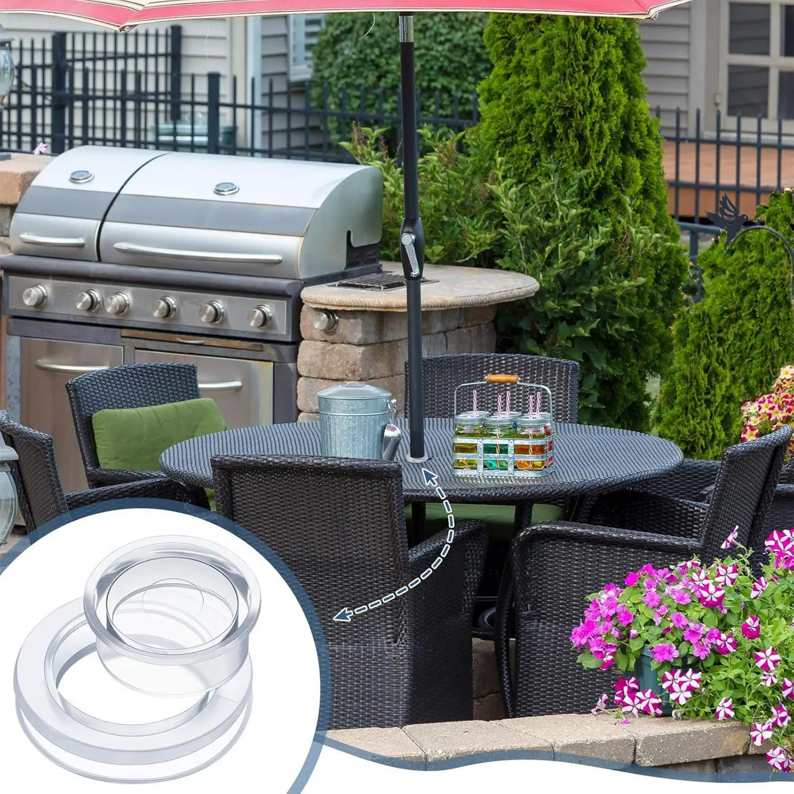 Patio Table Umbrella Hole Ring With Cap Silicone Flexible Heat Resistant 2 Inch Table Umbrella Hole Protector For Outdoor Beach