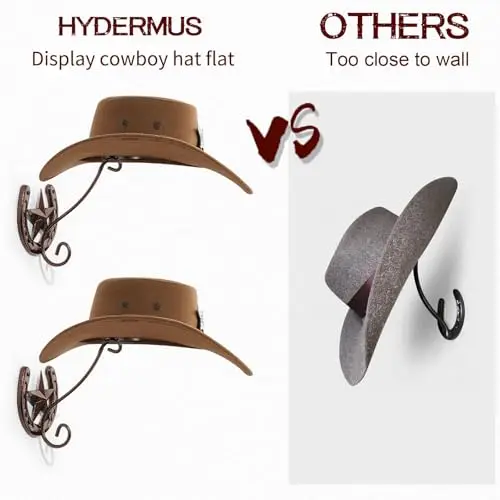 

Western-Style Metal Wall-Mounted Cowboy Hat Holders 2-Pack With Horsehair Cleaning Brush For Dust Removal