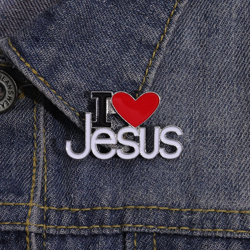 I Love Jesus Enamel Pins Heart Christian Love Faith Accessories Metal Brooches Lapel Badges for Backpack Clothes Pin Jewelry