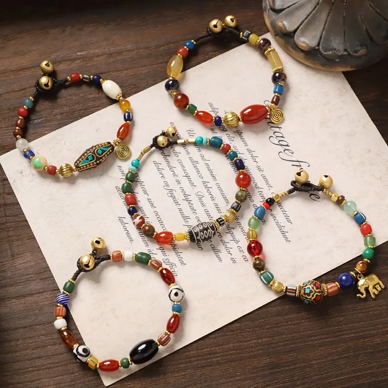 

Ethnic Tibetan-style Multi-gemstone Bead Bracelets for Women Men Vintage Nepalese Buddhist Blessing Charm Jewelry Lucky Gifts