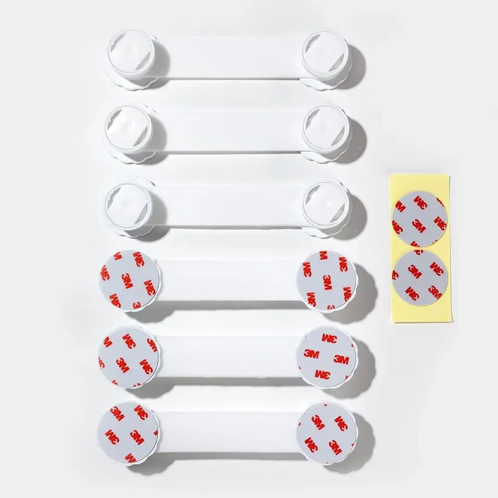 

6-Pack Double Button Drawer Latches – Easy Install, No Residue, Safe & Secure for Kids