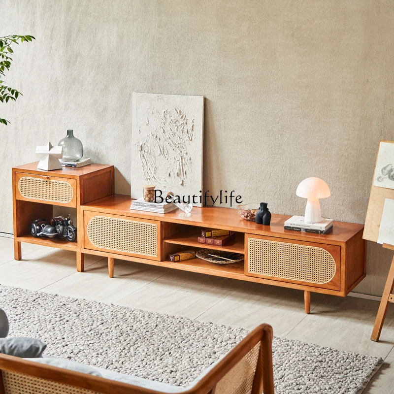 

yj32 TV cabinet rattan heightened combination modern simple wall cabinet living room small apartment