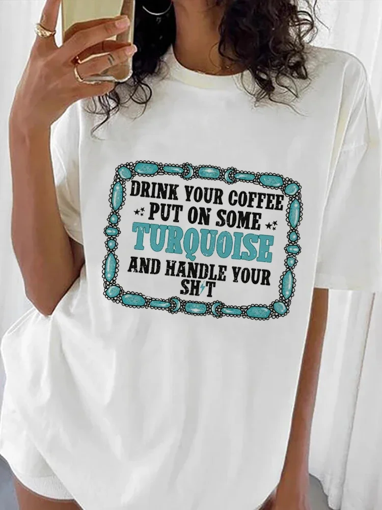 

Western Shirt Printed T-Shirt Cute and Versatile Women's Trendy Style Summer Women's Short Sleeve Printed Basic Loose T-Shirt.