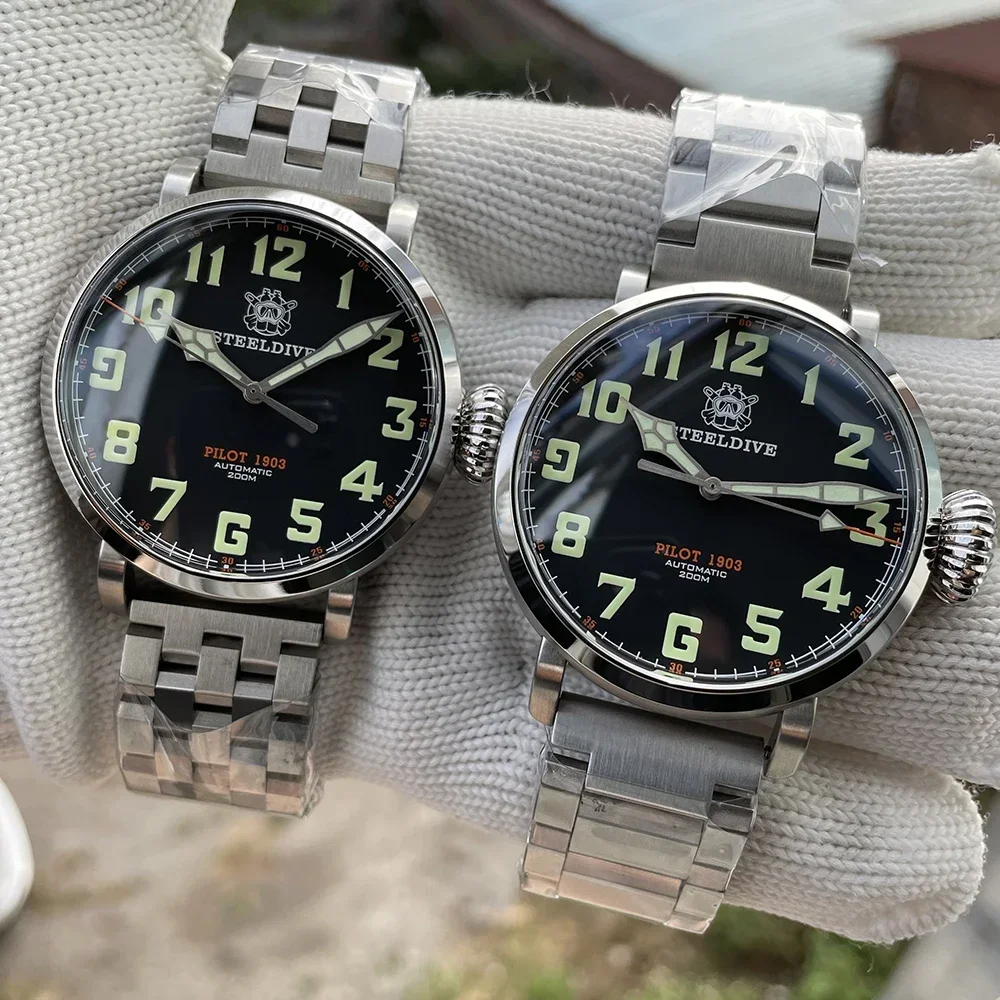 STEELDIVE Dive Watch SD1903 Stainless Steel 20Bar Waterproof Mechanical Watch Big Dial Super C3 Green Luminous Wristwatch