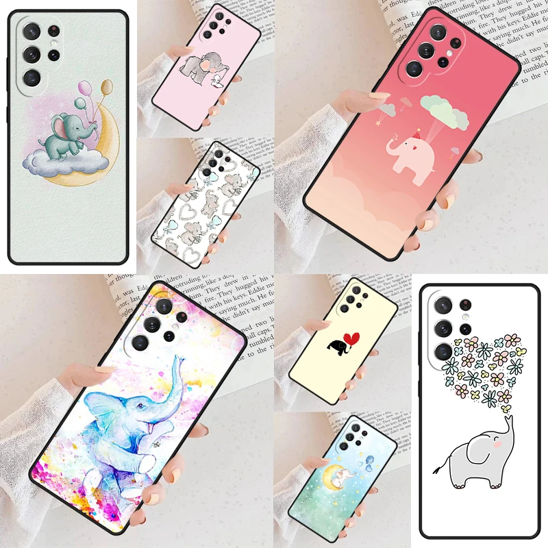 Baby Elephant Moon Cell Phone Case for Samsung Galaxy S26 Ultra S25 S24 S23 S22 S21 S20 Note10 Cover