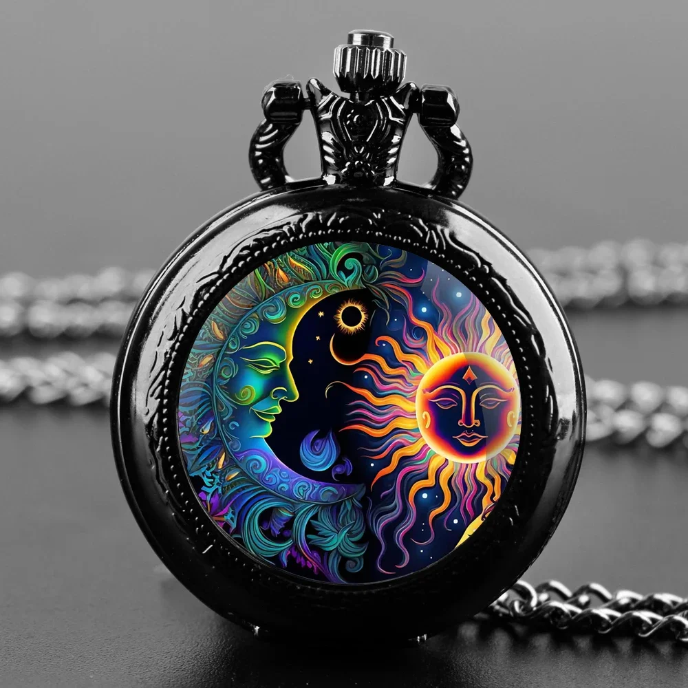 الشمس والقمر آلهة زجاج قبة ساعة جيب كوارتز خمر الإكسسوارات الرجال قلادة نسائية ساعة الهدايا التذكارية Reloj De Bolsillo