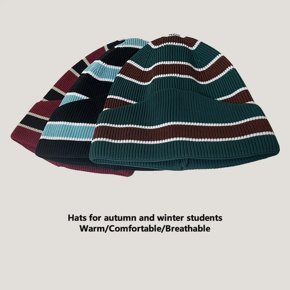 学生向けの冬用ニット帽、ストライプ柄のプルオーバーハット、暖かいアウトドア旅行用キャップ、子供向けのホリデーギフト