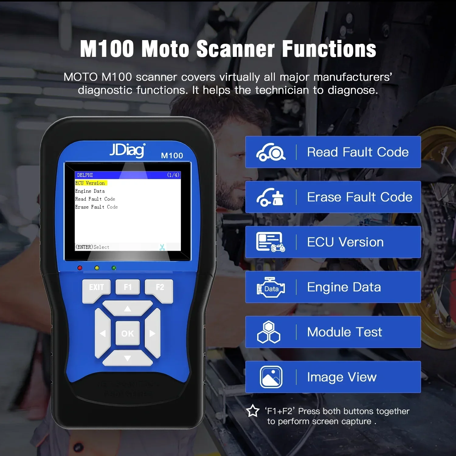 A+ JDiag M100 M100 PRO Motorcycle OBD2 Scanner Diagnostic Tool Motorbike Moto Scan Code Reader For KTM/Honda/Yamaha/Kawasaki/BMW