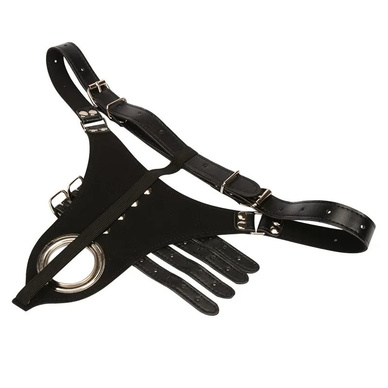 Sexy Leather Penis Panty C-String Thong with Cock Rings Male Chastity Cock Cage Underwear Adult Sex Toys Man Ball Stretcher 2