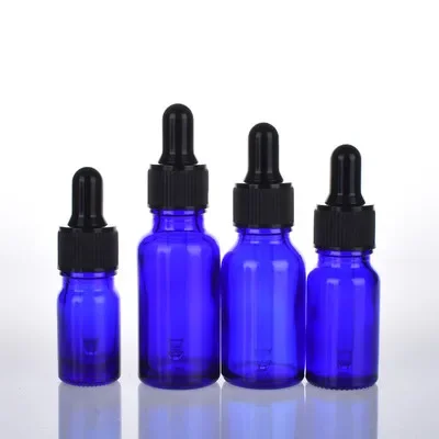 10pcs/lot 5ml 10ml 15ml 20ml 30ml 50ml 100ml Blue Glass Bottle With Dropper Matt Black Glass Dropper Bottle