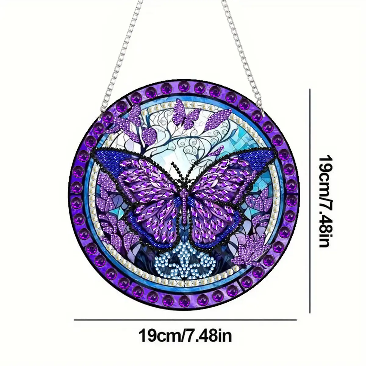 Diamond Painting Pendant, Purple Butterfly Diamond Art Mosaic Hanging Pendant, Home Garden Wall Door Decoration, Handmade Gift