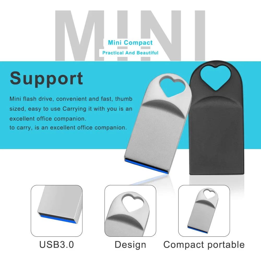 Mini unidad Flash USB 3,0 de metal, 8GB, 16GB, 32GB, 64GB, resistente al agua, pequeña unidad de bolígrafo, memoria USB de 128GB, disco U para música de coche