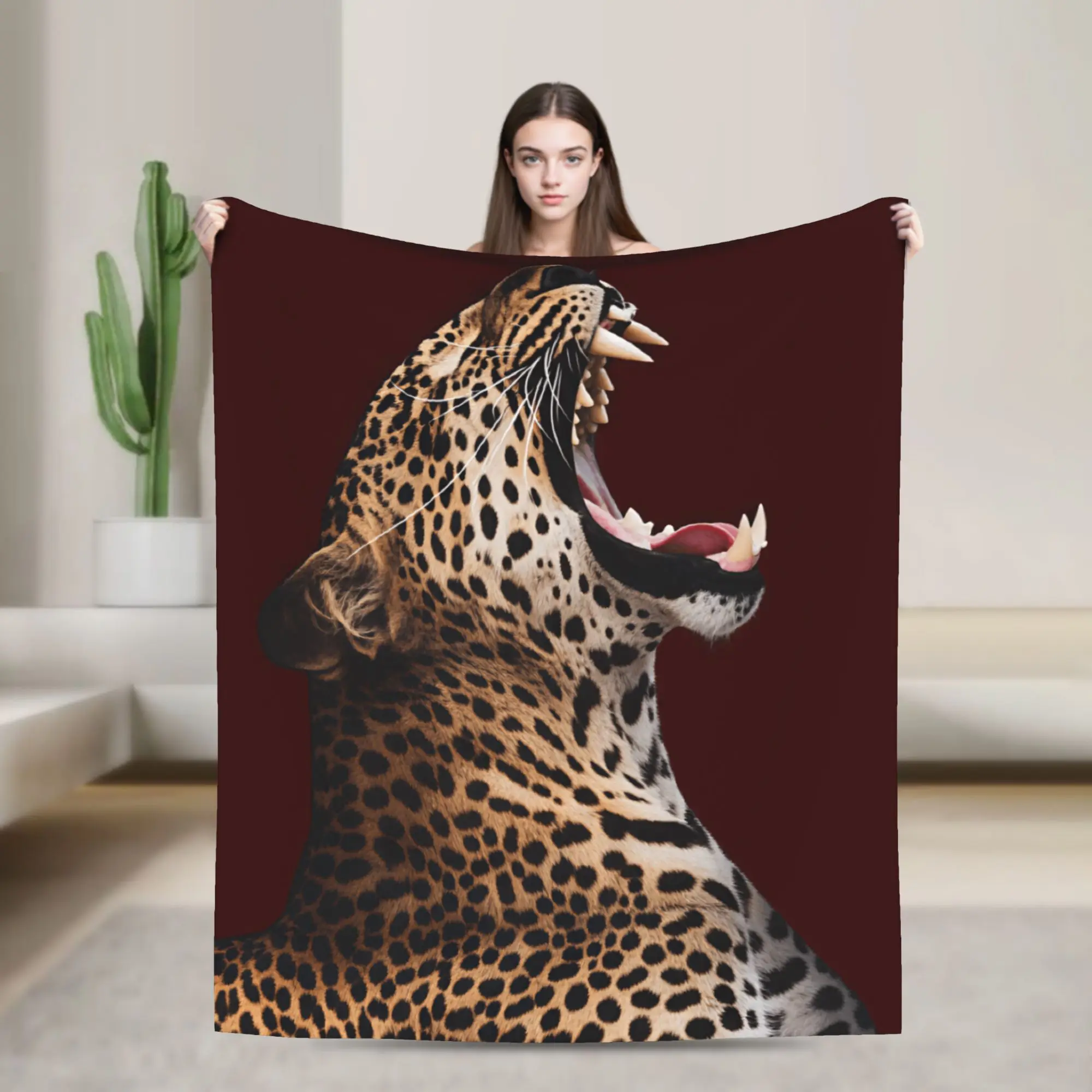 Roaring Leopard Head On Deep Red Background Blanket Quality Super Soft  Bedding Throws Winter Travel Home Decor Trend Bedspread