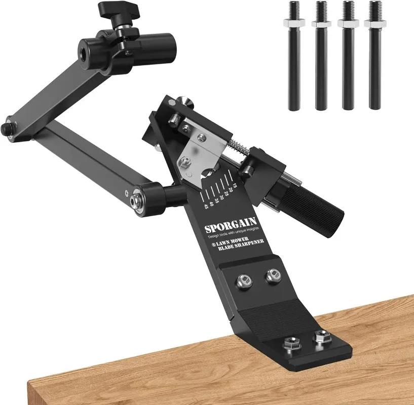 

Lawn Mower Blade Sharpener-15°-45°,Ball Bearing Manufacture Handle for Right&Left Hand Blades, Use with Angle Grinder