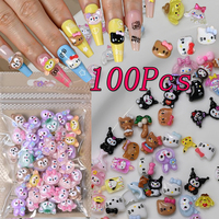100pcs Sanrio Nail Charms Set : Cute Hello Kitty Kuromi Cinnamoroll Cartoon Rhinestone Gems DIY Anime Jewelry Nail Decorations
