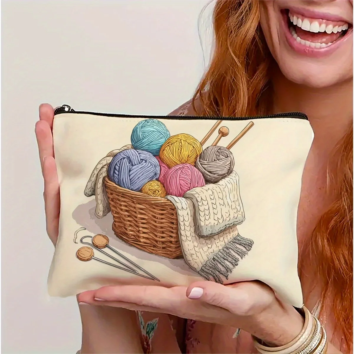 A Yarn ball patterned makeup bag- multifunctional zipper pouch, jewelry storage bag, perfect travel zipper small storage bag.