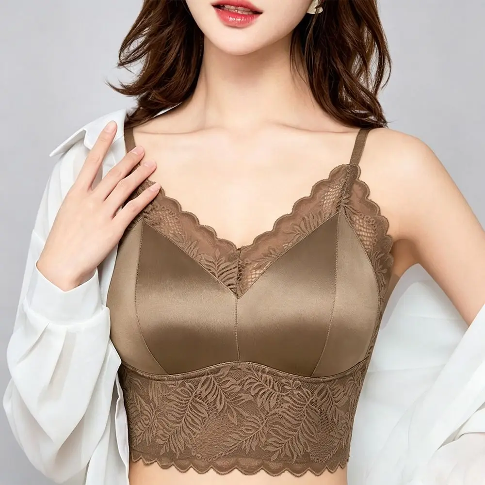 Comfortable Breathable Lace Bralette Cami Top Push Up Wirefree Lace Bralette Satin Crop Cami Top Daily Wear