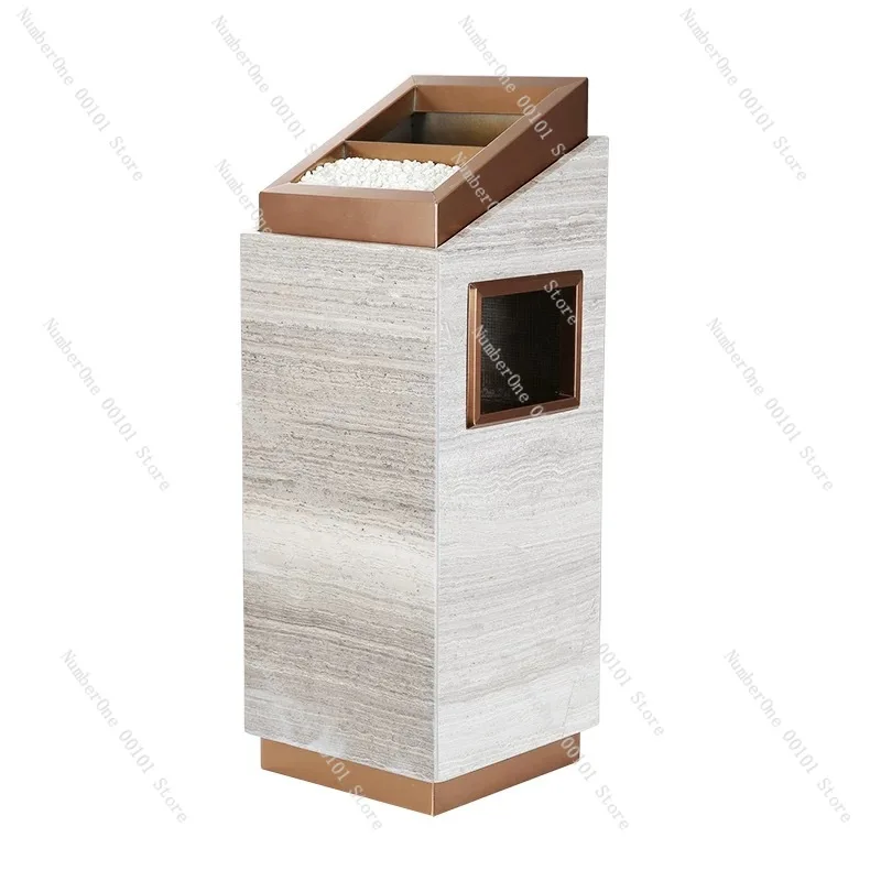 Hotel Lobby Marble Trash Can, Stainless Steel Hotel Lobby Elevator Entrance Outdoor European Vertical with Ashtray