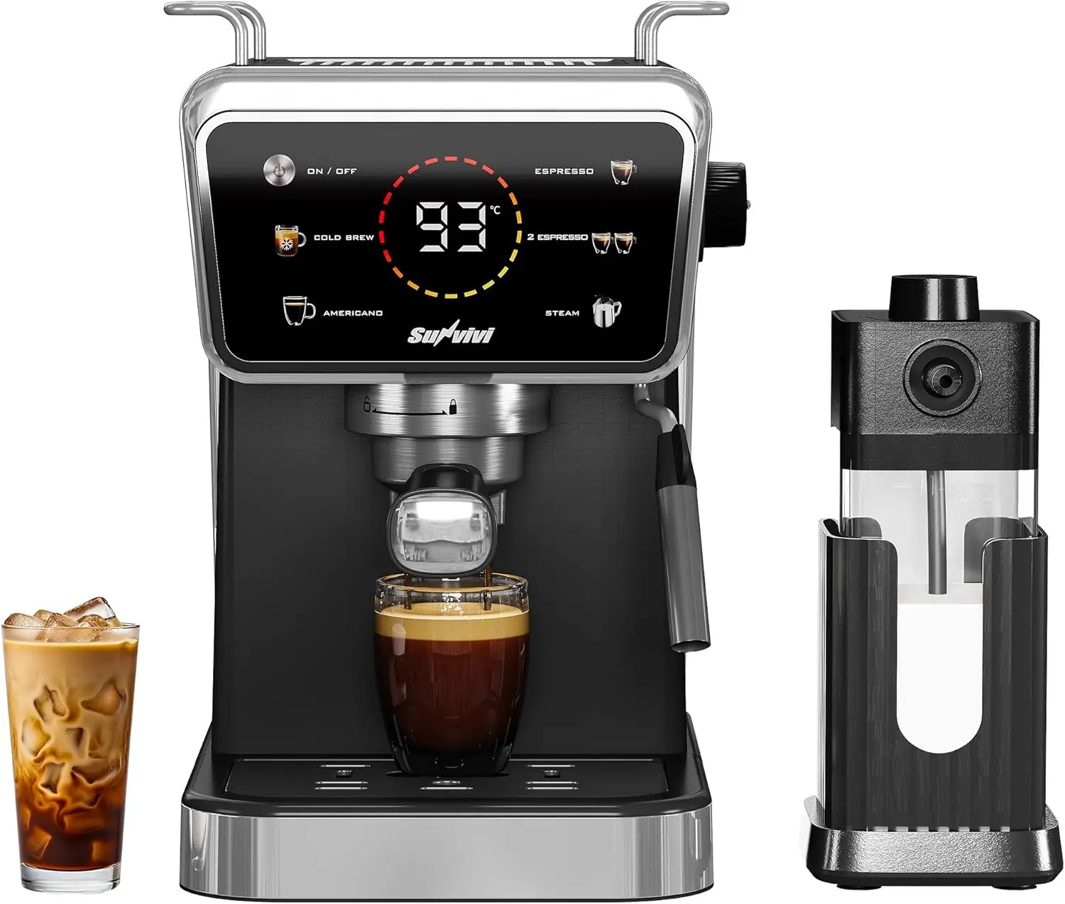 

20 Bar Espresso Machine for Home Office, 3-in-1 Iced Coffee Maker with Milk Frother, LED Touchscreen, 52OZ Water Tank