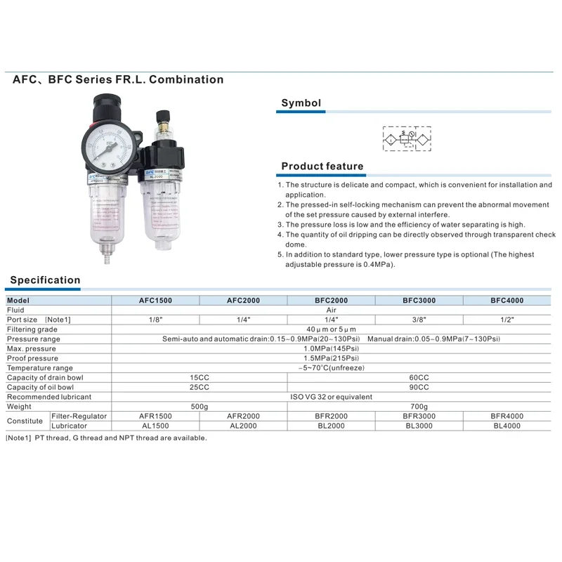 HLH Preparation Units AFC2000 Port FRL Union Air Treatment Compressor Filter Pressure Regulator Combination Lubricator Oil Separ