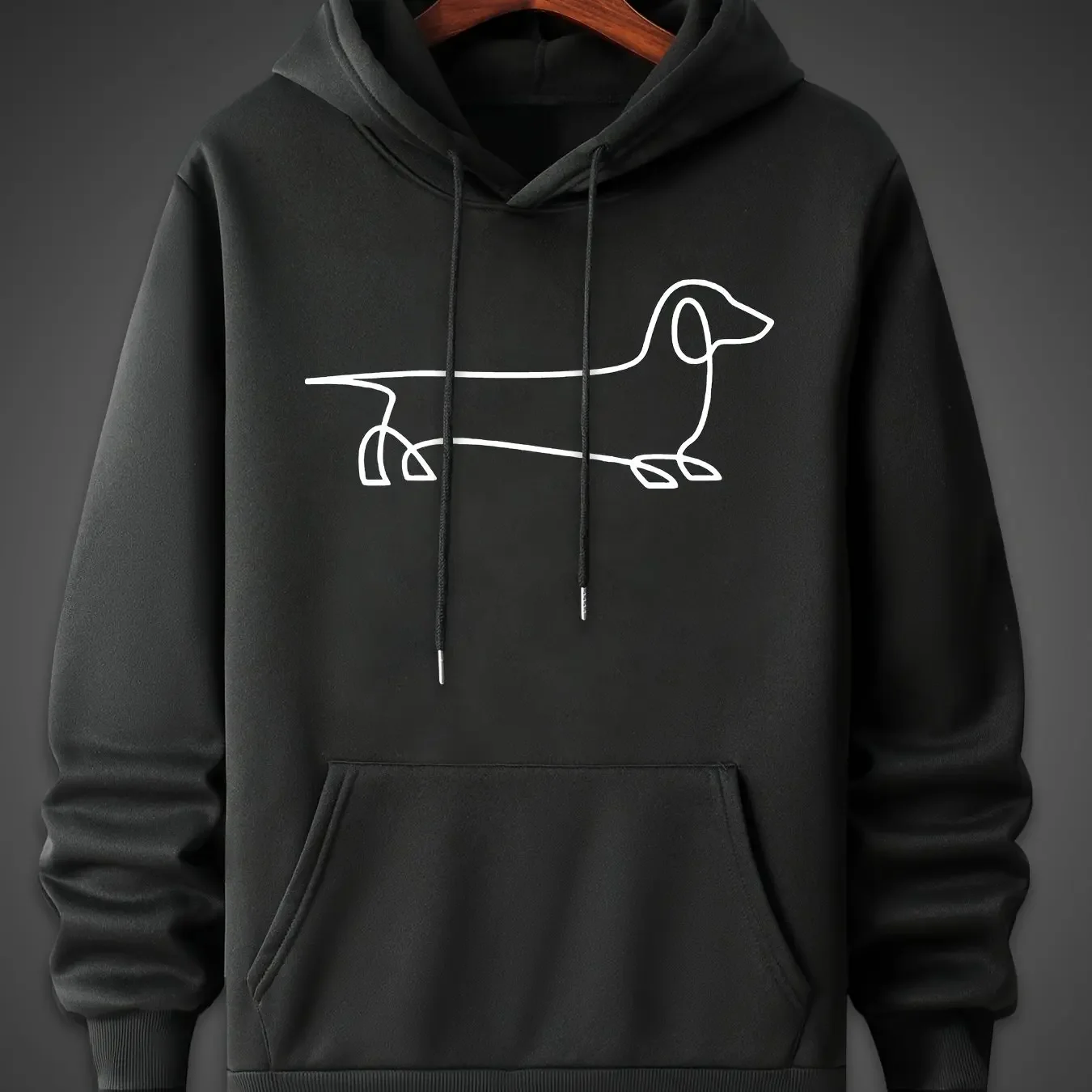 Autumn and winter minimalist line dog print casual and fashionable kangaroo pocket hoodie, suitable for both men and women