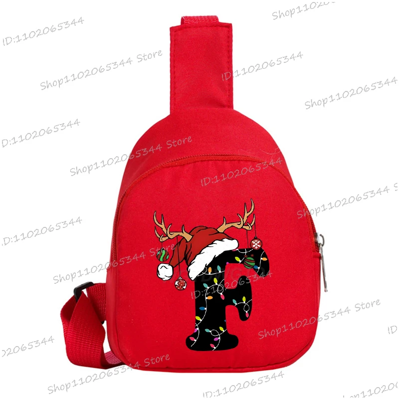 Bolso de pecho con letras de A-Z de Navidad a la moda, bolso de mensajero de ocio al aire libre con estampado de dibujos animados de Feliz Navidad para niños y niñas