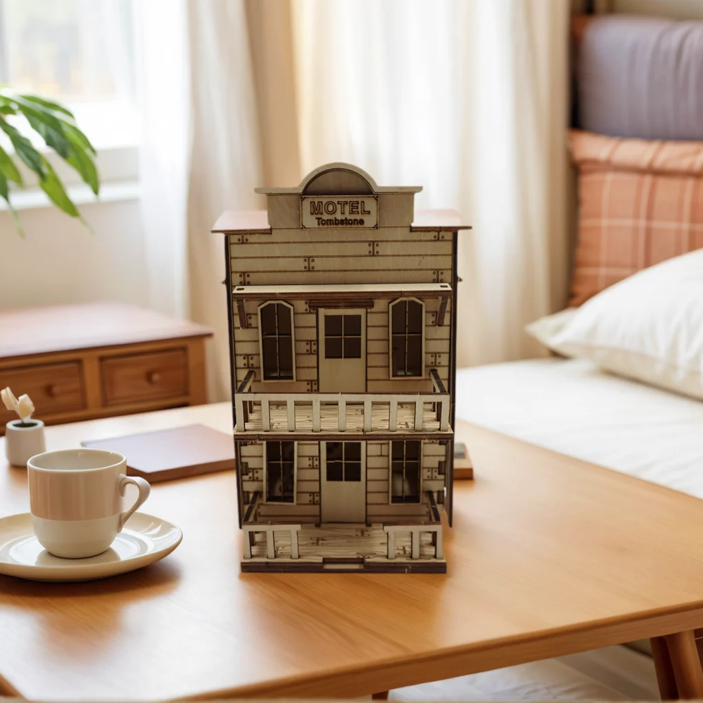 

OUZEY Wild West Hotel 3D Puzzle, Frontier Town Saloon Wooden Model, Western Themed DIY Gift for Adults