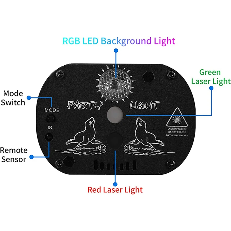 جهاز عرض ضوئي LED قابل لإعادة الشحن بمنفذ USB ، صوت ليزر ديسكو قوي ، زينة عيد الميلاد وعيد الهالوين ، 7 ألوان