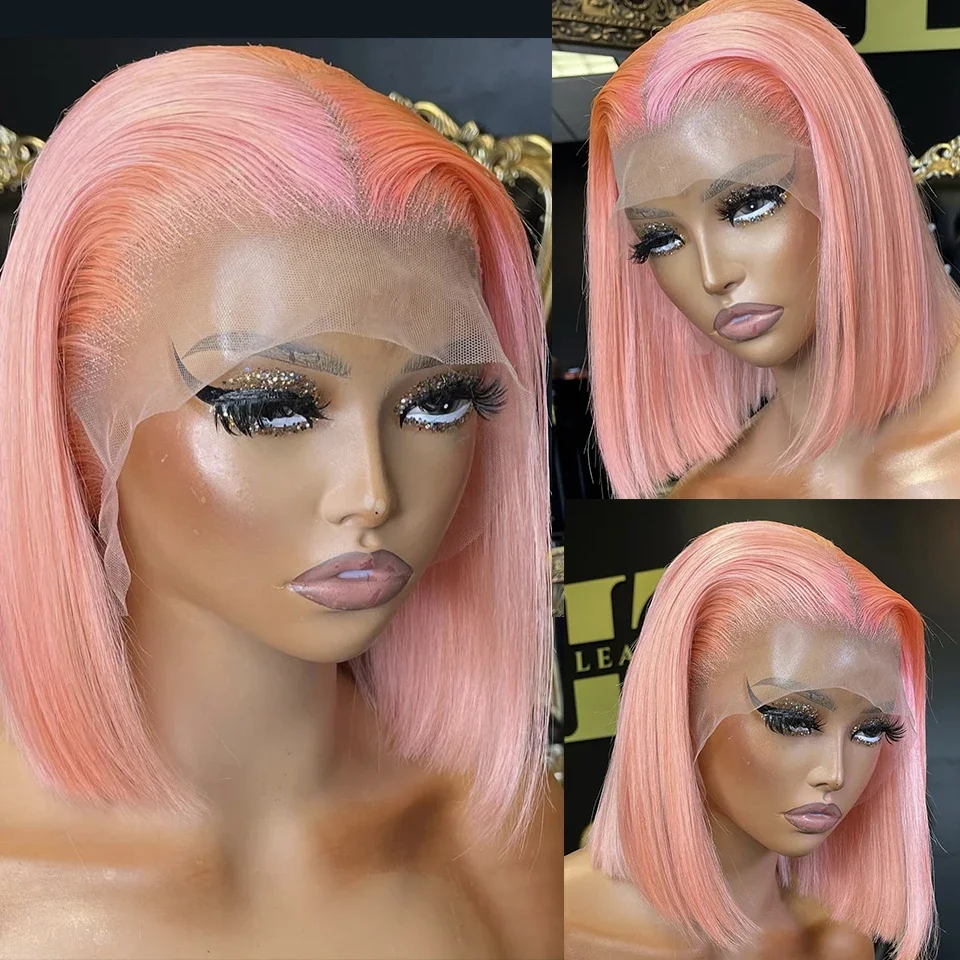 Pink Short Bob Wig Human Hair 180% Density 13x4 Lace Frontal Wig Human Hair Pre Plucked Brazilian Remy Short Human Hair Wig 100%