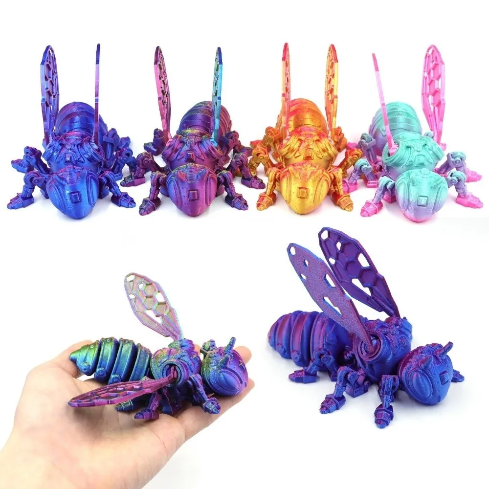 Modelo de abeja con articulaciones móviles, impreso en 3D, con alas articuladas, hecho a mano, diseño creativo, abeja mecánica, insecto con articulaciones móviles impreso en 3D.