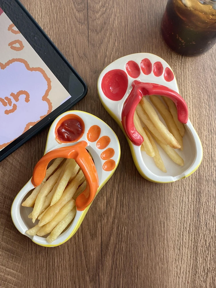 

Creative Slippers, French Fries Plate, Tomato Sauce Dipping Plate