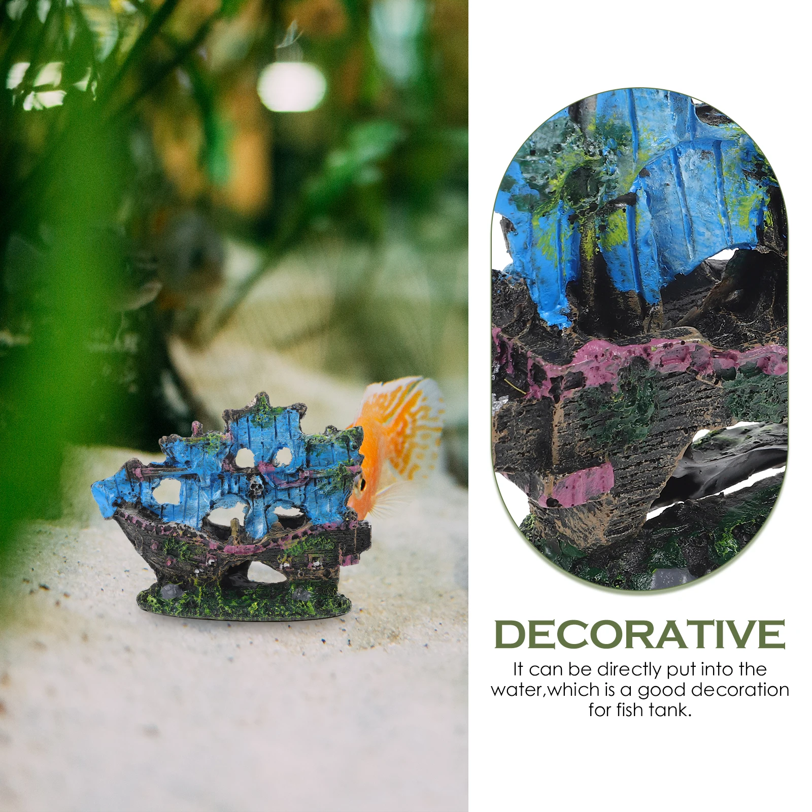 

Aquarium Sunken Ship Decor Realistic Resin Wreck for Fish Tank Landscaping Hiding Cave Natural Underwater Environment Setup