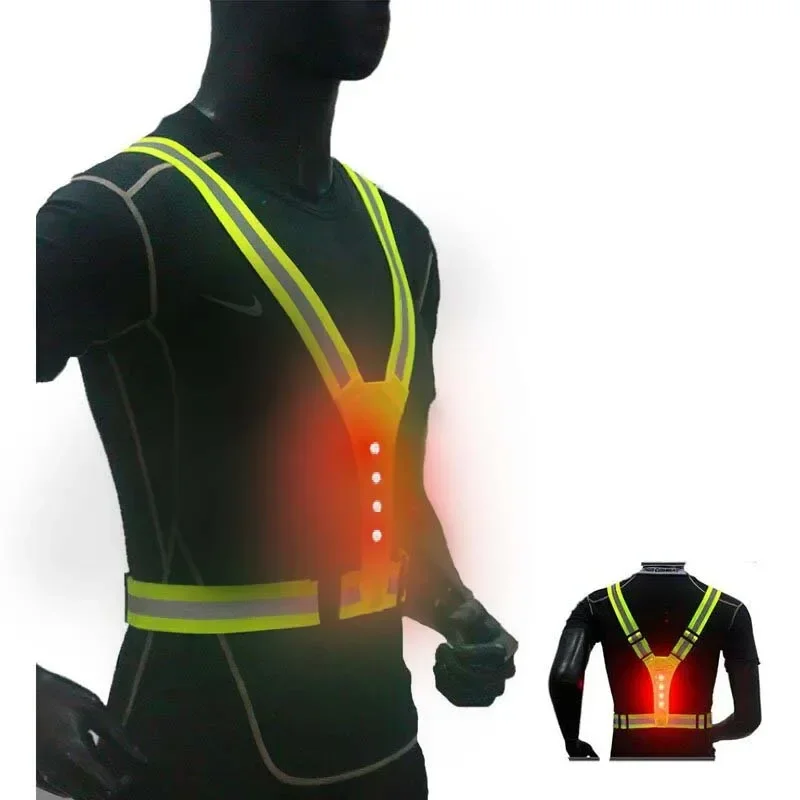 เสื้อกั๊กสะท้อนแสงเพื่อความปลอดภัย LED Running Light ปรับเสื้อขี่จักรยาน Night Warning ทํางานตกปลากีฬาเสื้อกั๊ก