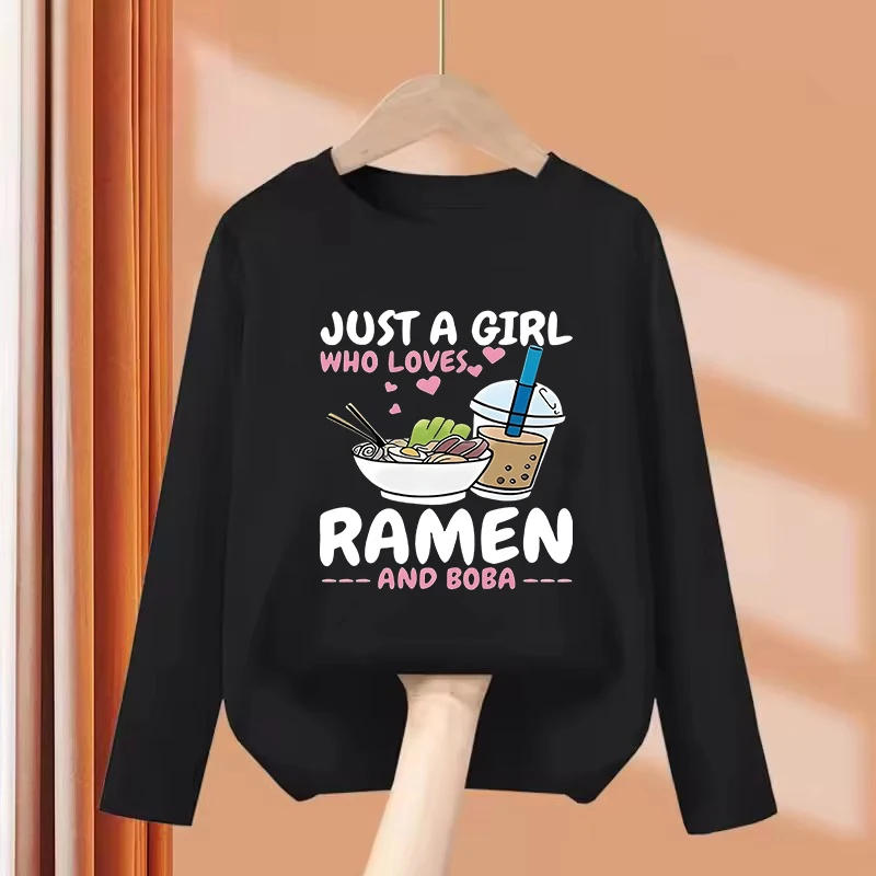 Long Sleeve Just A Girl Who Love Ramen Lovely T Shirts Manga Kids Children's T-shirt Boys Girls Summer Spring Casual Top Tee
