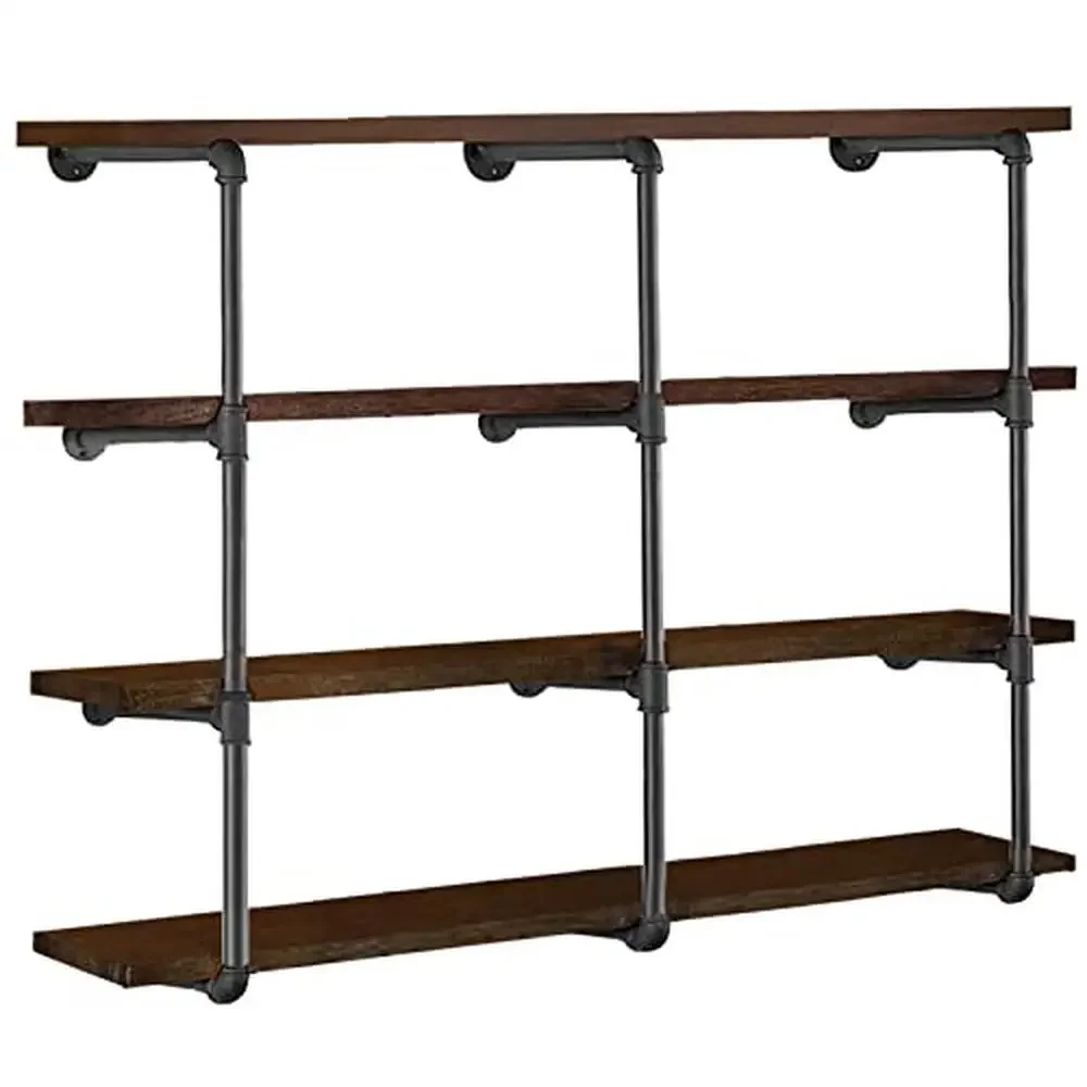 

Rustic DIY 4-Tier Iron Pipe Shelves Set Wall Mounted Bookshelf Vintage Shelving