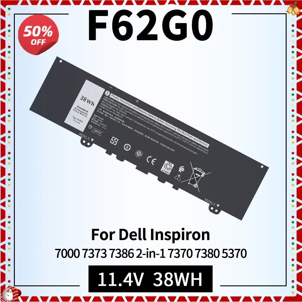 38WH F62G0 Laptop Battery for Dell Inspiron 7373 7386 2-in-1 7370 7380 P83G P83G002 P91G001 P87G001 Vostro 13 5370 Series 39DY5