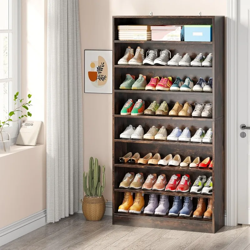 9 Tiers 40-45 Pairs Heavy Duty Wood Freestanding Shoe Storage Cabinet, 70.8'' Tall Shoe Cabinet with Open Storage for Entryway