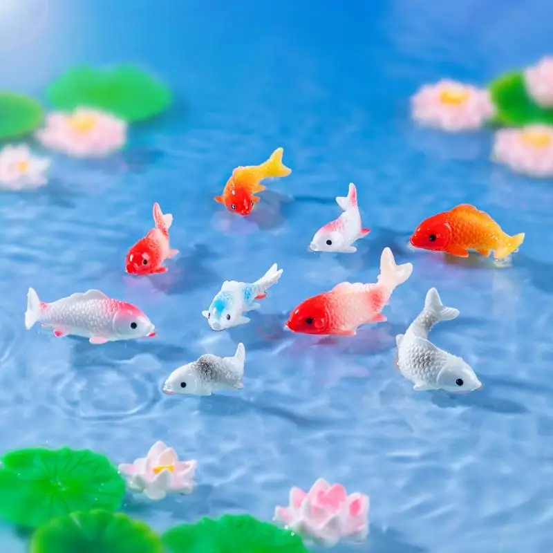 10 pçs diy decorativo estatueta de peixe dourado decoração para casa de bonecas em miniatura simulado carpa brinquedo animal para crianças
