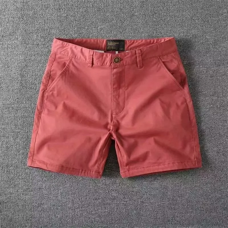 Wear-Resistant Casual Men's Shorts Summer Slim Fit Workwear Three-Quarter Length Pocket Pure Color No Ironing mid Waist