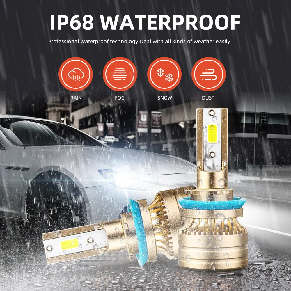 200W 12V 6000K Car LED Light H1 H4 H7 H11 9005 9006 Hi Lo Beam LED Headlight Bulb Lamp Pack of 2