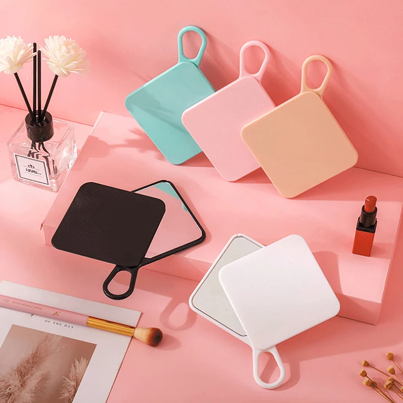 Portátil Handheld Mini Espelho De Bolso, Quadrate Espelho, Deslizando Tampa, Make-Up, Mini