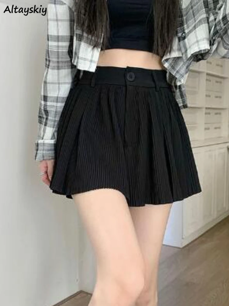 Shorts Women Classic Leisure All-match Simple Holiday Trendy Folds Elegant Comfortable Students Ulzzang Popular Daily Solid New