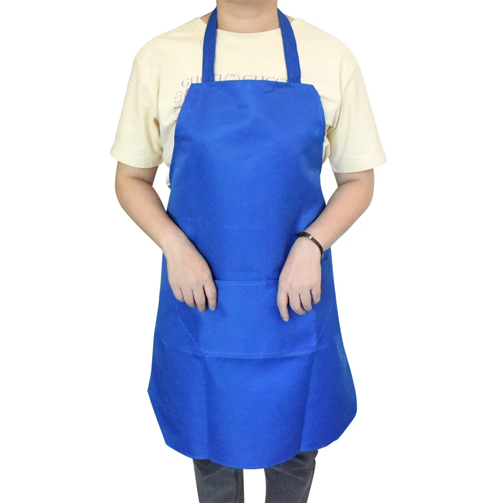 Kitchen Cooking Apron Women Men Solid Color Thicken Household Cleaning Sleeveless Cotton Polyester Apron Cotton Double Pocket