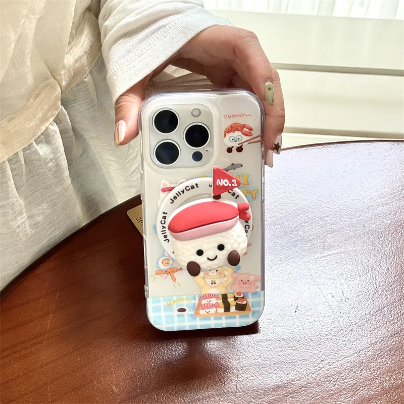 เคสโทรศัพท์แม่เหล็กแบบซูชิเกาหลีน่ารัก สำหรับ iPhone 17 Pro 14 15 16 Pro Max พร้อมขาตั้ง Magsafe เคสคาวาอี้ 17Pro Capa