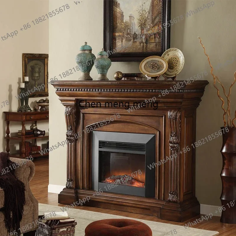 

A178 Solid wood carved fireplace cabinet villa living room electronic simulation flame storage decorative cabinet high-end