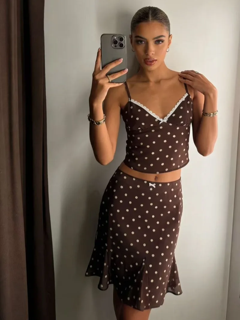 

Винтажный комплект с юбкой для женщин: элегантный праздничный стиль, модный сексуальный комплект с открытой спиной, на бретелях, с рюшами, женский костюм-двойка