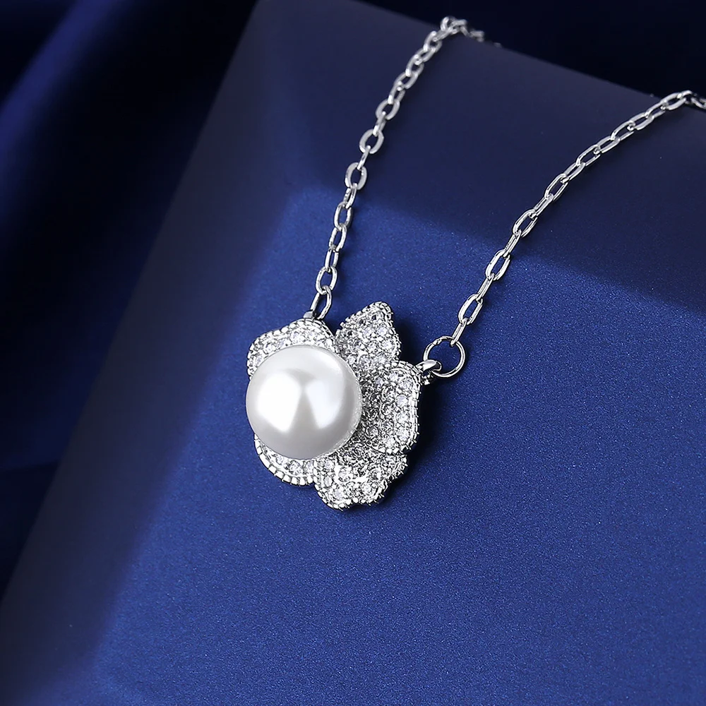 

Ожерелье из стерлингового серебра 925 пробы, искусственный жемчуг, циркон, кулон, ожерелье, женская цепочка на ключицы, подарок на день рождения, свадьбу, ювелирное изделие