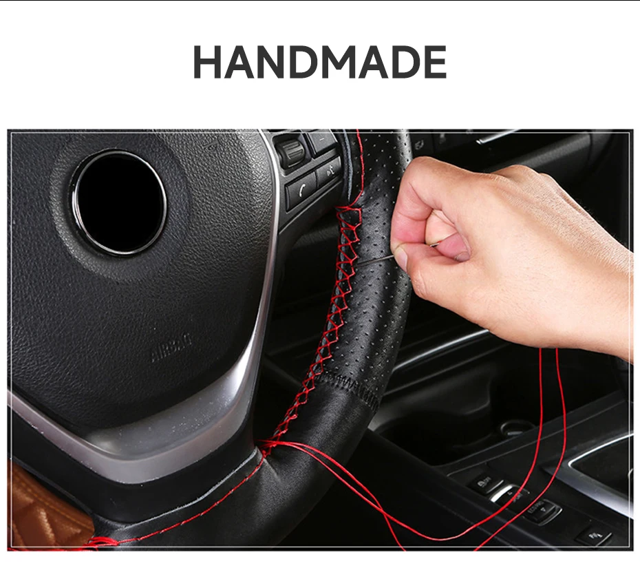 Auto-Lenkradbezug mit Nadeln, Faden, DIY-Geflecht für 37–38 cm Kunstleder, Auto-Autozubehör, Lenkradschutz – Detail 2