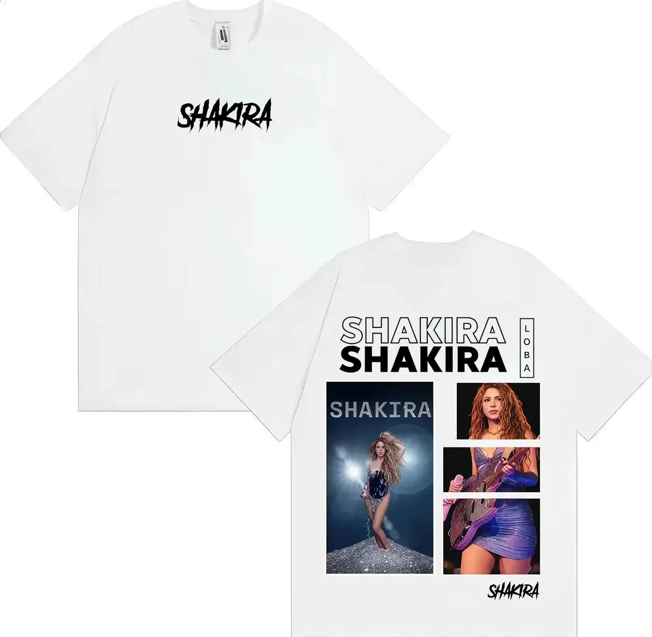Singer Shakira Trendy Album Tour Graphic Print T-shrit Men Women Streetwear Harajuku Fashion Retro Washed Oversized Short Sleeve
